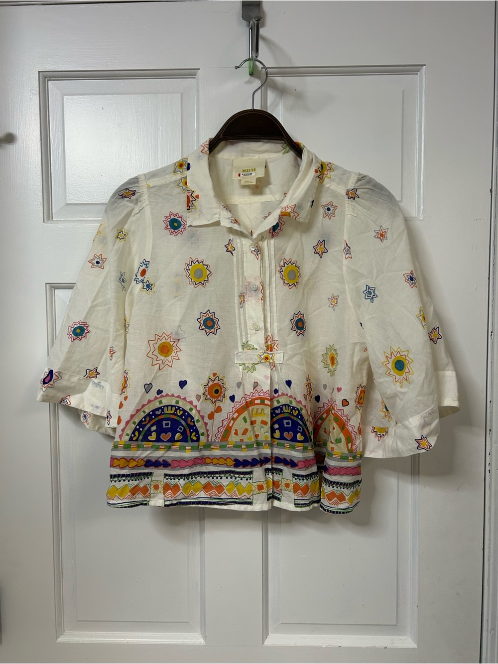 Maeve Cream Embroidered Boho Short Sleeve Tunic